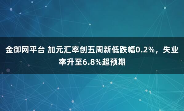 金御网平台 加元汇率创五周新低跌幅0.2%，失业率升至6.8%超预期